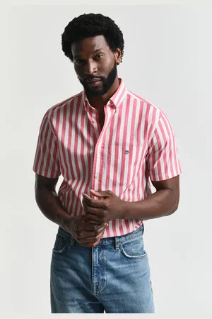 GANT Miehet Regular fit ‑mitoitettu lyhythihainen klassinen popliiniraitapaita (S)