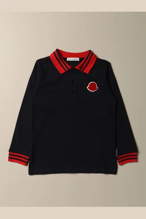 Moncler Polo shirt in cotton piqué with striped edges and logo