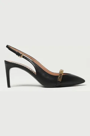 Moschino Leather slingbacks with metal logo lettering