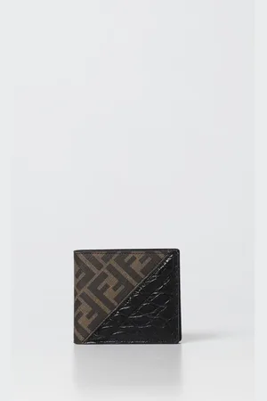 Fendi FF Diagonal coated cotton and leather wallet