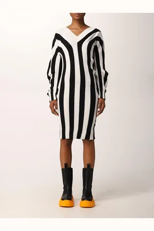 Bottega Veneta Bicolor stripes v-dress