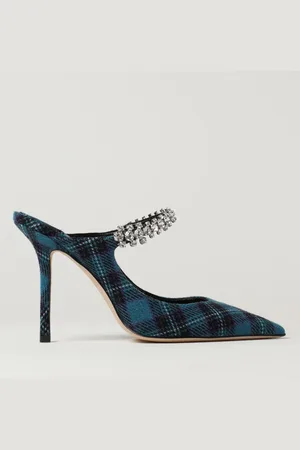 Jimmy Choo Bing mules in tartan with rhinestone crystals