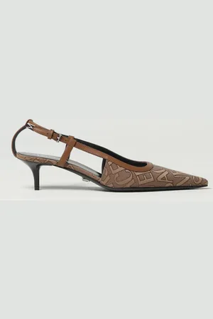 VERSACE Slingbacks in fabric with jacquard logo and leather