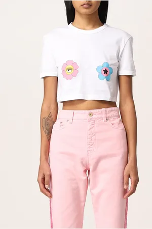 Chiara Ferragni Cropped T-shirt with Eyestar flowers print