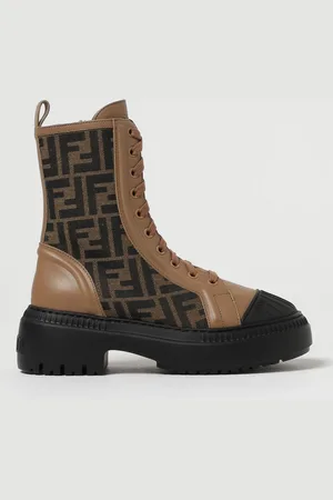 Fendi Domino ankle boots in jacquard fabric and leather