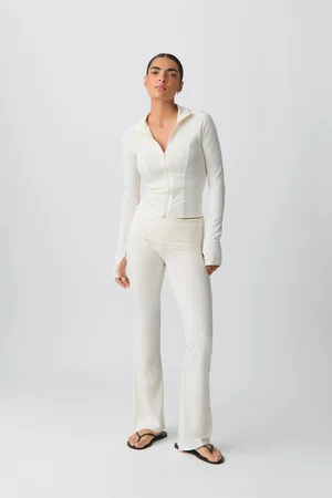 Gina Tricot Soft touch folded trouser - yoga pants - beige - XL - Naiset