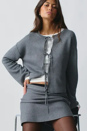 Gina Tricot Knitted tie cardigan - Neuletakit - Harmaa - XL - Naiset
