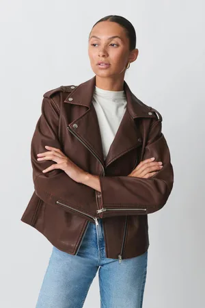 Gina Tricot Oversized pu biker jacket - nahkatakit - beige - S - Naiset