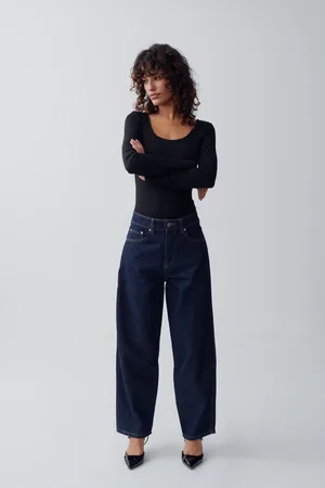 Gina Tricot Barrel jeans - Highwaist farkut - Sininen - 32 - Naiset
