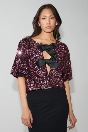 Gina Tricot Bow top - paljettitopit - Pinkki - XS - Naiset