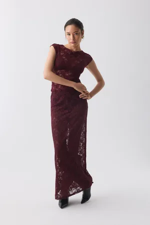 Gina Tricot Lace maxi skirt - pitkät hameet - Punainen - XL - Naiset