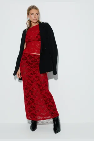 Gina Tricot Lace maxi skirt - pitkät hameet - Punainen - L - Naiset