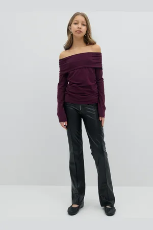 Gina Tricot Y bootcut pu trousers - alaosat - Musta - 152 - Tyttö