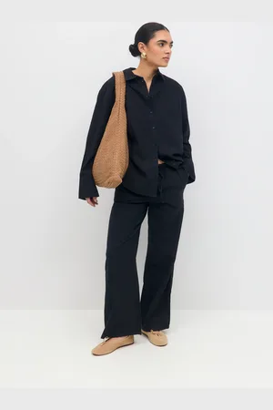 Gina Tricot Linen blend trousers - Pellavahousut - Musta - XL - Naiset