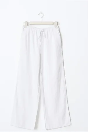 Gina Tricot Petite linen blend trousers - Pellavahousut - Valkoinen - XXL - Naiset