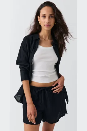Gina Tricot Relaxed linen blend shorts - pellavashortsit - Musta - XXL - Naiset