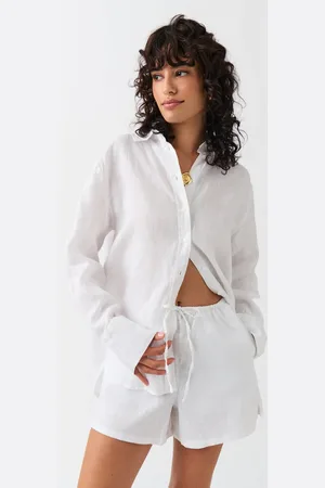 Gina Tricot Relaxed linen blend shorts - pellavashortsit - Valkoinen - XXL - Naiset