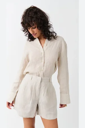 Gina Tricot Linen shorts - pellavashortsit - Valkoinen - XXL - Naiset