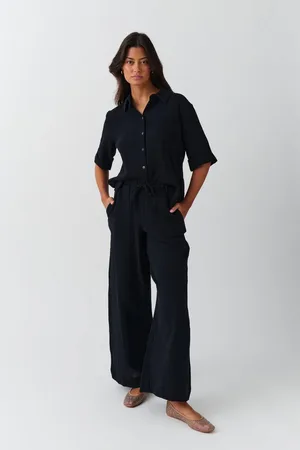 Gina Tricot Gauze trousers - Housut - Musta - XL - Naiset