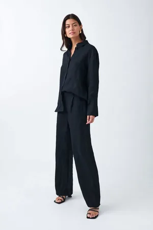 Gina Tricot Linen trousers - Pellavahousut - Musta - XL - Naiset