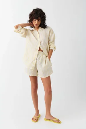Gina Tricot Linen shorts - pellavashortsit - Harmaa - XXL - Naiset