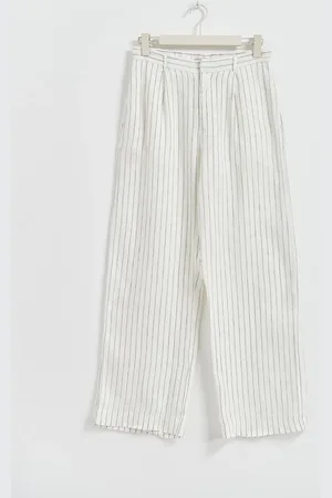 Gina Tricot Petite linen trousers - Pellavahousut - Valkoinen - XXL - Naiset