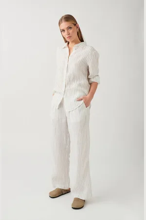 Gina Tricot Linen trousers - Pellavahousut - Valkoinen - XL - Naiset