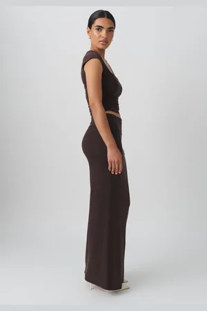Gina Tricot Soft touch folded maxi skirt - pitkät hameet - Ruskea - S - Naiset