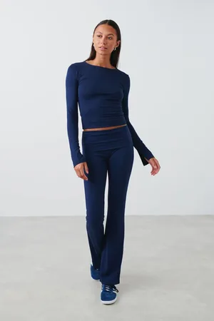 Gina Tricot Soft touch folded trouser - yoga pants - Sininen - XL - Naiset
