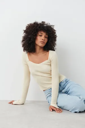 Gina Tricot Rib knitted top - neulepuserot - Valkoinen - XL - Naiset