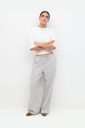 Gina Tricot Linen blend trousers - Pellavahousut - Harmaa - XL - Naiset