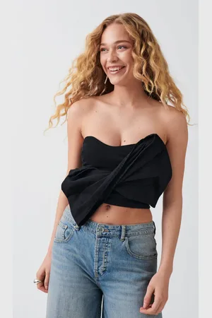 Gina Tricot Bow denim top - tuubitopit - Musta - M - Naiset