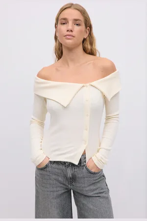 Gina Tricot Off shoulder rib top - off-shoulder paidat - Valkoinen - XL - Naiset