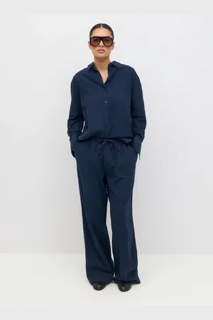 Gina Tricot Linen blend trousers - Pellavahousut - Sininen - XL - Naiset