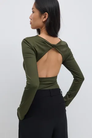 Gina Tricot Micro top - pitkähihaiset paidat - Vihreä - XL - Naiset