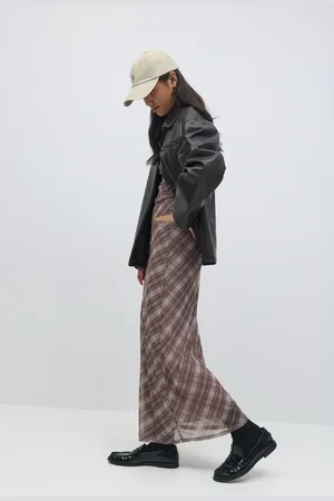 Gina Tricot Mesh skirt - pitkät hameet - Ruskea - XL - Naiset