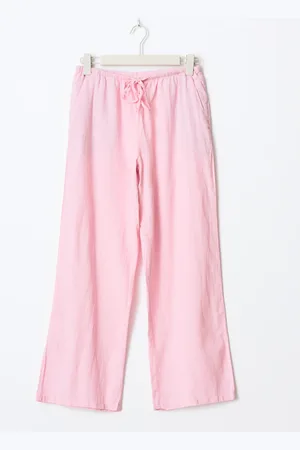 Gina Tricot Petite linen blend trousers - Pellavahousut - Pinkki - XL - Naiset