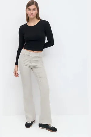 Gina Tricot High waist flare trousers - Leveälahkeiset housut - beige - 44 - Naiset
