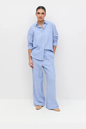 Gina Tricot Linen blend trousers - Pellavahousut - Sininen - XL - Naiset