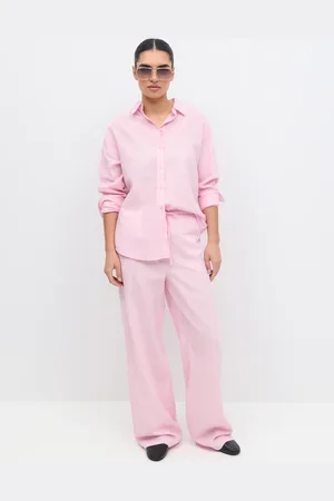 Gina Tricot Linen blend trousers - Pellavahousut - Pinkki - XL - Naiset