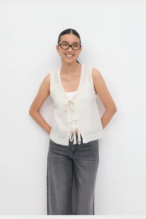 Gina Tricot Knitted tie vest - liivit - Valkoinen - XL - Naiset