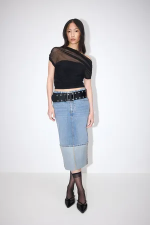 Gina Tricot Remade fold up denim skirt - farkkuhameet - Sininen - 42 - Naiset