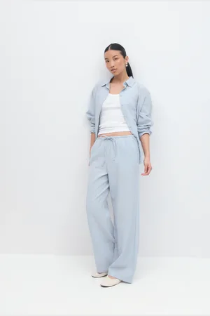 Gina Tricot Linen blend trousers - Pellavahousut - Sininen - XL - Naiset