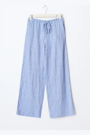 Gina Tricot Petite linen blend trousers - Pellavahousut - Sininen - XL - Naiset