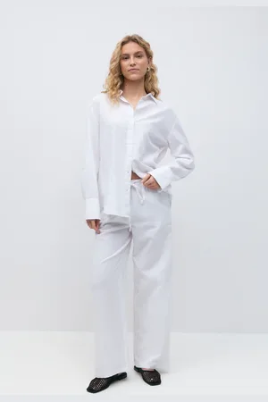 Gina Tricot Linen blend trousers - Pellavahousut - Valkoinen - XXL - Naiset