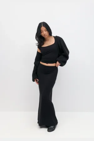 Gina Tricot Soft touch maxi skirt - pitkät hameet - Musta - XL - Naiset