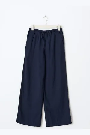 Gina Tricot Petite linen blend trousers - Pellavahousut - Sininen - XL - Naiset