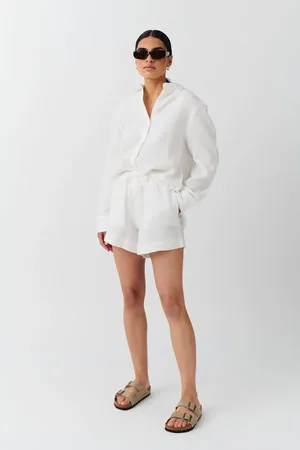 Gina Tricot Gauze shorts - pellavashortsit - Valkoinen - XL - Naiset
