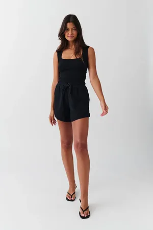 Gina Tricot Gauze shorts - pellavashortsit - Musta - XL - Naiset