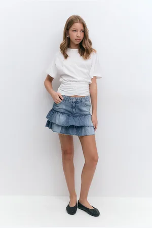 Gina Tricot Y denim frill skirt - Hameet - Sininen - 170 - Tyttö